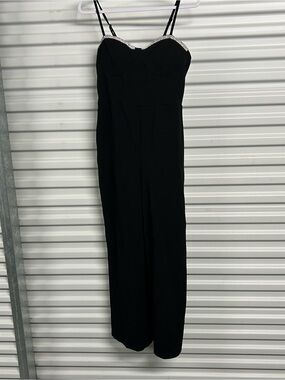 Almost Famous Black Strapless Wide-Leg Jumpsuit with Rhinestone Trim